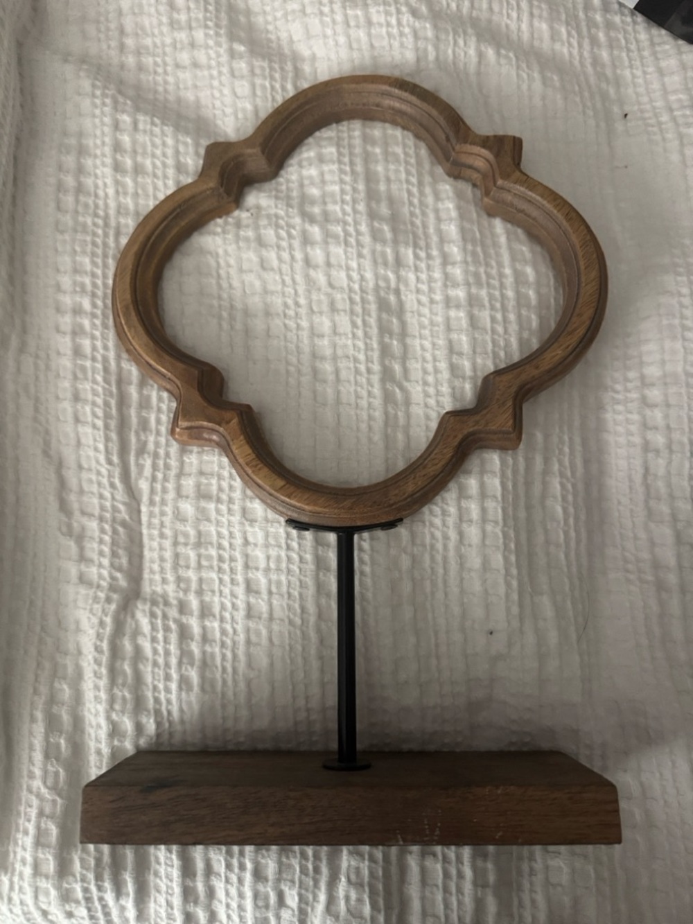 Decorative Wooden Quatrefoil Table Accent - Natural Brown 14” tall 9 “ wide